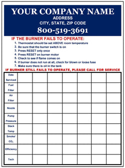 FUEL BURNER SERVICE LABEL - 4" x 6"