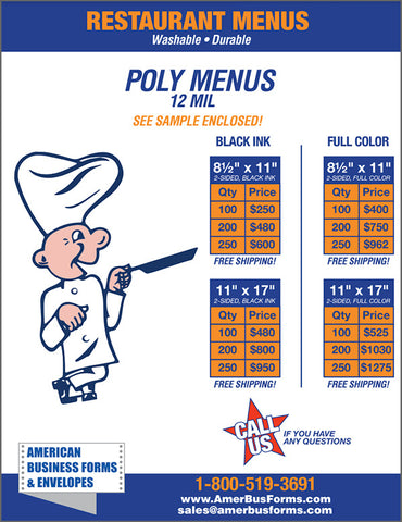 Menu example with pricing