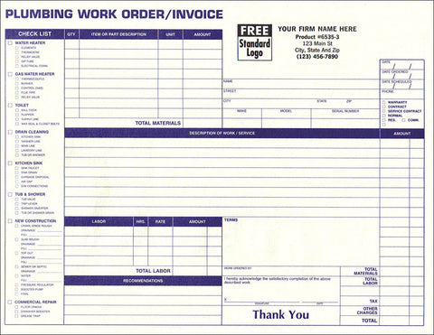 Plumbing Work Order / Invoice 6535