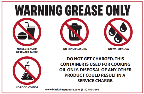Grease and Cooking Oil Stickers (2 Colors) - 6" x 4" Heavy Duty Durable