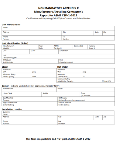 HVAC CSD -1 FORM - 8.5" x 11"