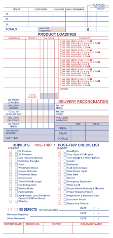 FUEL DELIVERY REPORT- CARDS  4 1/4 X 9 on Postcard Stock