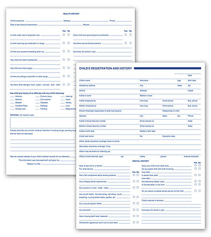 Child Registration / Health History Form - Two-Sided #21022