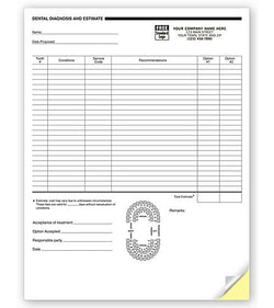Dental Diagnosis And Estimate Forms, 2 Part #4053