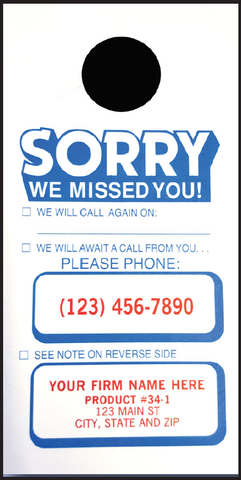 Door Hanger - Sorry We Missed You- Item #34