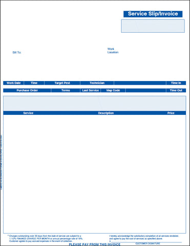 Work Wave Chemical Service Slip / Invoice (No Details Listed) - SAME DAY SHIP