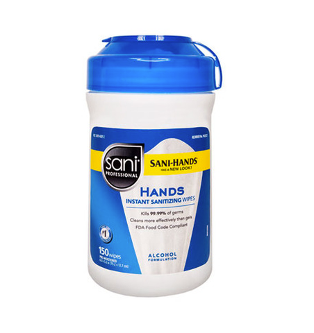 Sani-Hands- Nice-pak Hands Instant Sanitizing Wipes, 6 x 5, White, 150 wipes- 12 tubs
