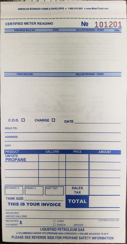 PROPANE METER TICKET - 334P (Same Day Shipping)