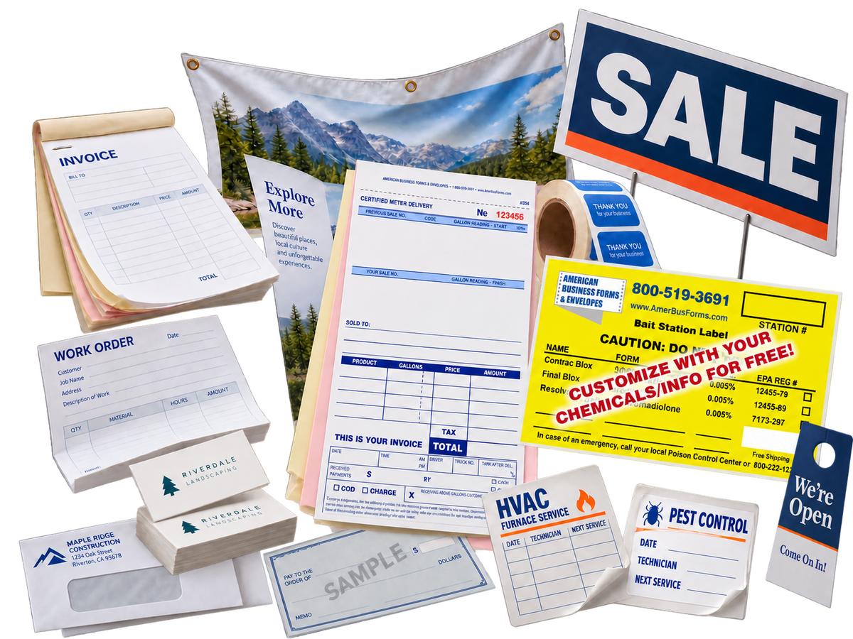 American Business Forms team member holding printed business forms
