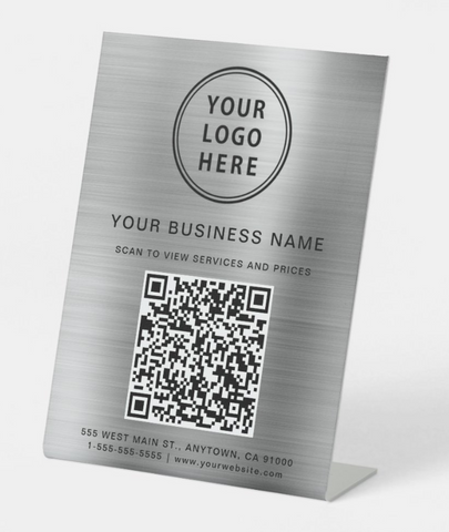 Counter Signs - QR Code Silver Pedestal Sign  6 x 8 - Stainless Look