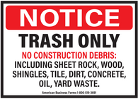 NOTICE TRASH ONLY- Container Stickers - 5" x 7"