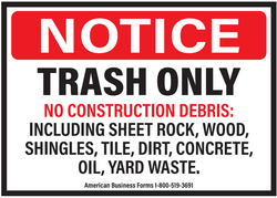 NOTICE TRASH ONLY- Container Stickers - 5" x 7"