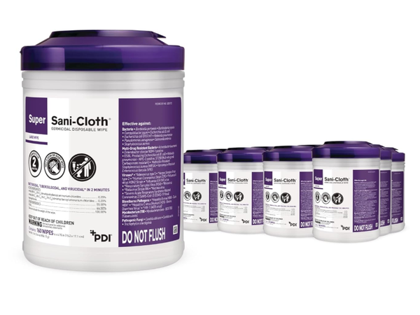 Super Sani-Cloth Wipes-  Instant Sanitizing Wipes, 6 x 6.5, White, 160 wipes- 12  tubs