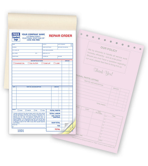 Garage Repair Forms -Order Book    #2545