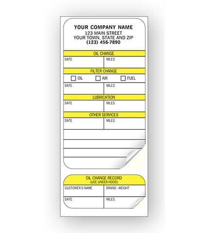 Automotive Service Record Labels, Padded      #315