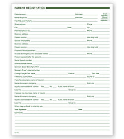 Patient Registration Form - One-Sided, No Hole Punch