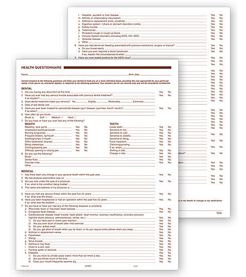 Health History Questionnaire - Two Sided #4054 – American Business ...