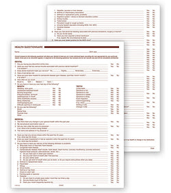 Health History Questionnaire - Two Sided #4054