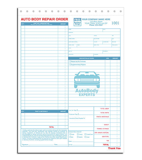 Auto Body Repair Orders  #6597