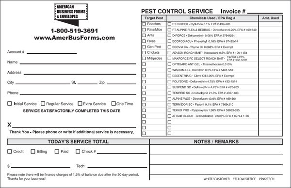 CUSTOM PEST SERVICE INVOICES