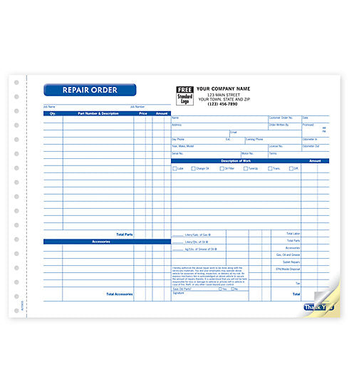 Garage Repair Forms Order, Carbonless, Large Format     #AUTO655   655 3 parts