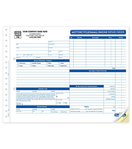 Motorcycle / Small Engine Repair Order    #AUT6510 6510