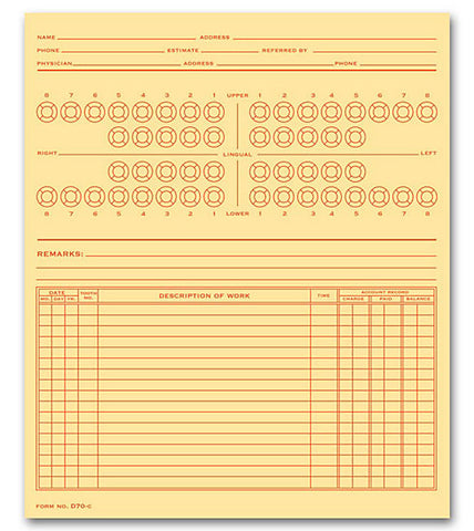 Dental Exam Slip, Numbered Teeth System B, Folder Style #D70B