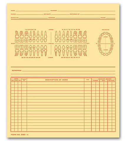 Dental Record, Numbered Teeth System C #D90C