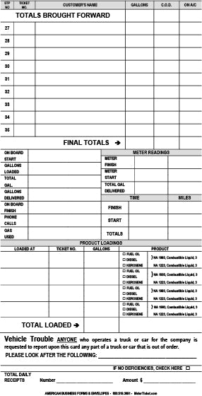 DRIVER'S RECORD OF DELIVERIES – American Business Forms & Envelopes