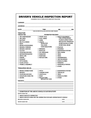 DRIVER'S VEHICLE INSPECTION REPORT