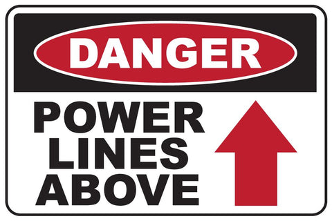 Stock: Danger Power Lines Above Stickers - 6" x 9"