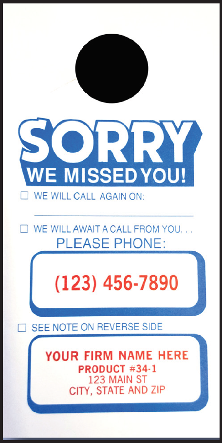 Door Hanger - Sorry We Missed You- Item #34 – American Business Forms ...