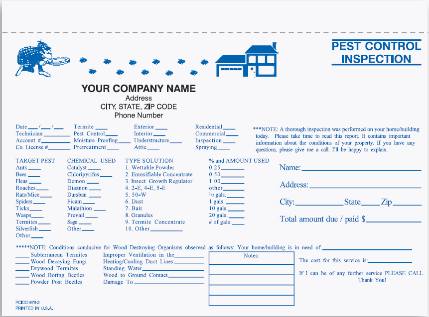 Pest Control Inspection Form American