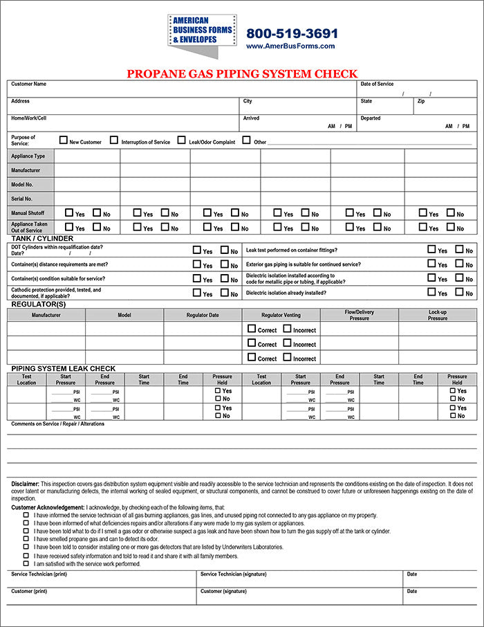 Propane Gas Piping Check – American Business Forms & Envelopes