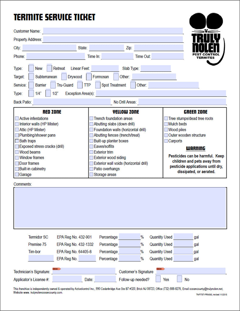 Termite Service Ticket - Long – American Business Forms & Envelopes