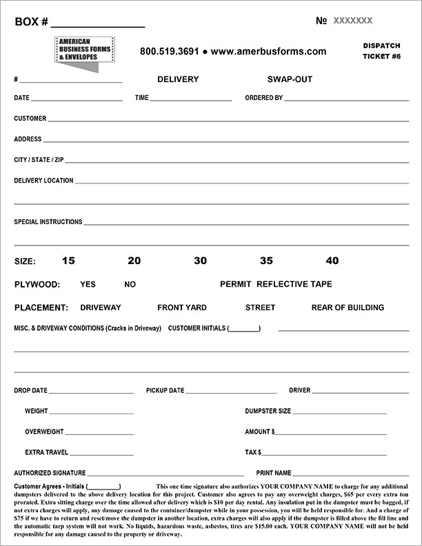 Dispatch Ticket 6 – American Business Forms & Envelopes