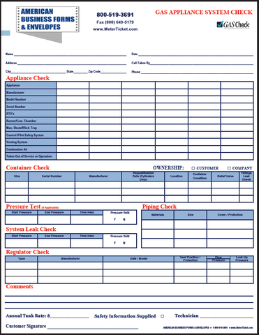 Gas Appliance Check Forms