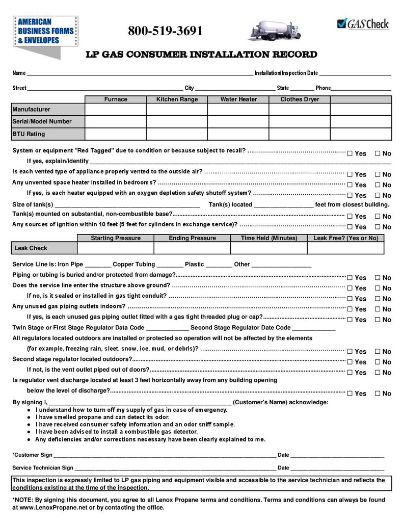LP GAS INSTALLATION FORM – American Business Forms & Envelopes