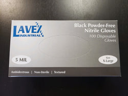 Gloves - Nitrile Exam Gloves- Powder Free- Black - 100 in a box- 5 mil X-large