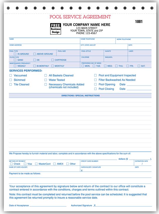Pool Service Agreement American Business Forms & Envelopes